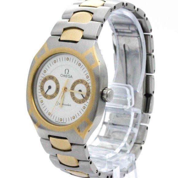 Polished OMEGA Seamaster Polaris Day Date 18K Gold Steel Watch 396.1022 BF572308 - Picture 2 of 8